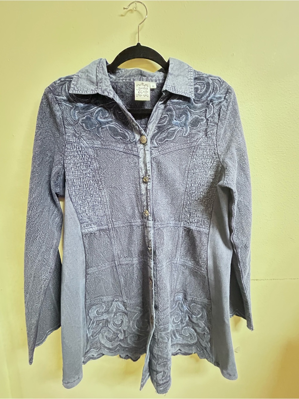 Parsley and Sage Grayish blue Embroidered Button-Front Jacket